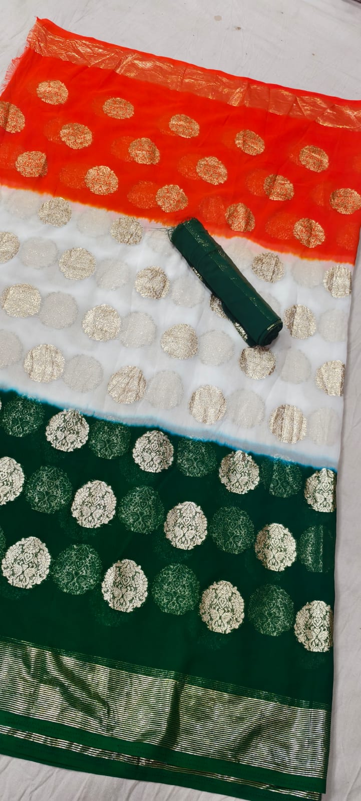 Kayatri New Georgette jari buti with beautiful rose print Lahariya zari waiving saree