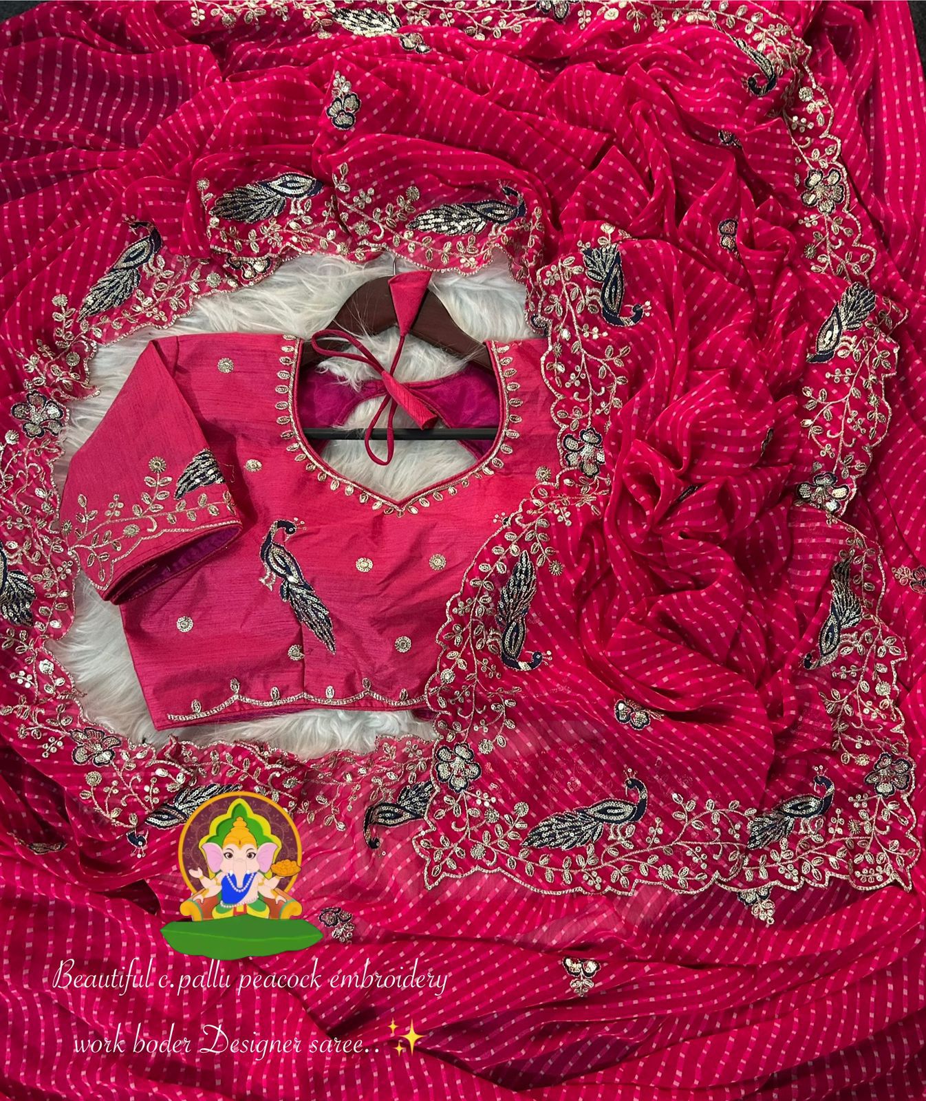 Kayatri New Beautiful multi coding sequence & Thread jari peacock designer work Saree