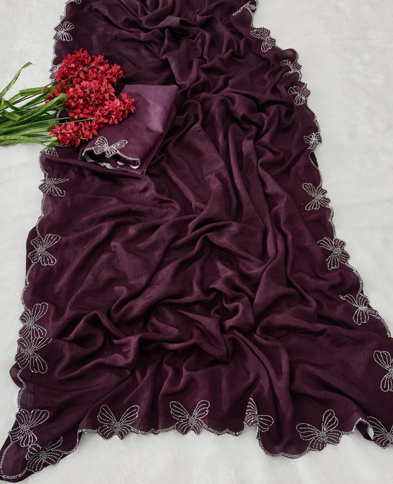 Kayatri New Designer shiny Chiffon SILK with Beautiful aimond Saree