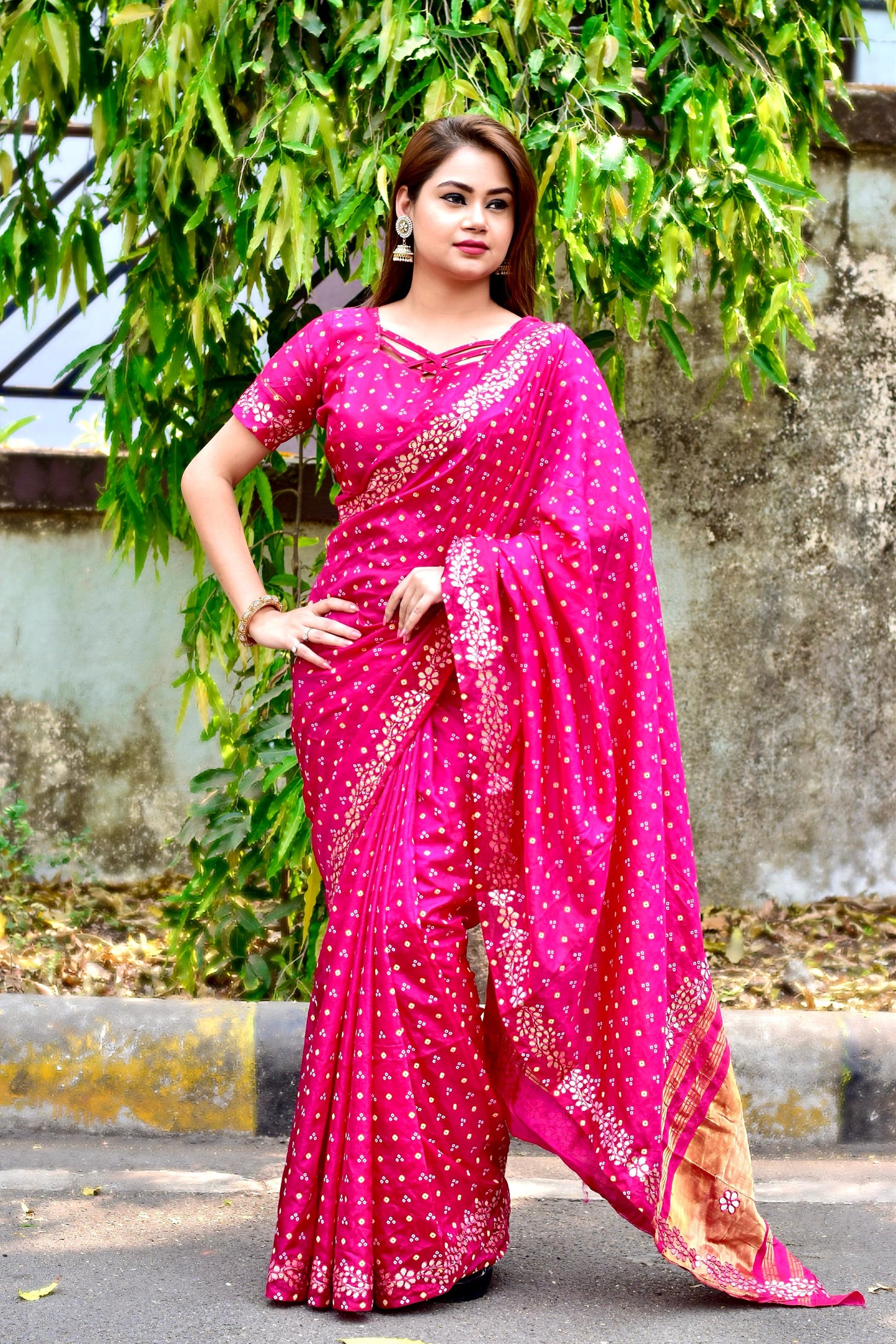 Kayatri New Gota Pati Border With Lagadi Pallu Saree With Block Print Bandhej Saree