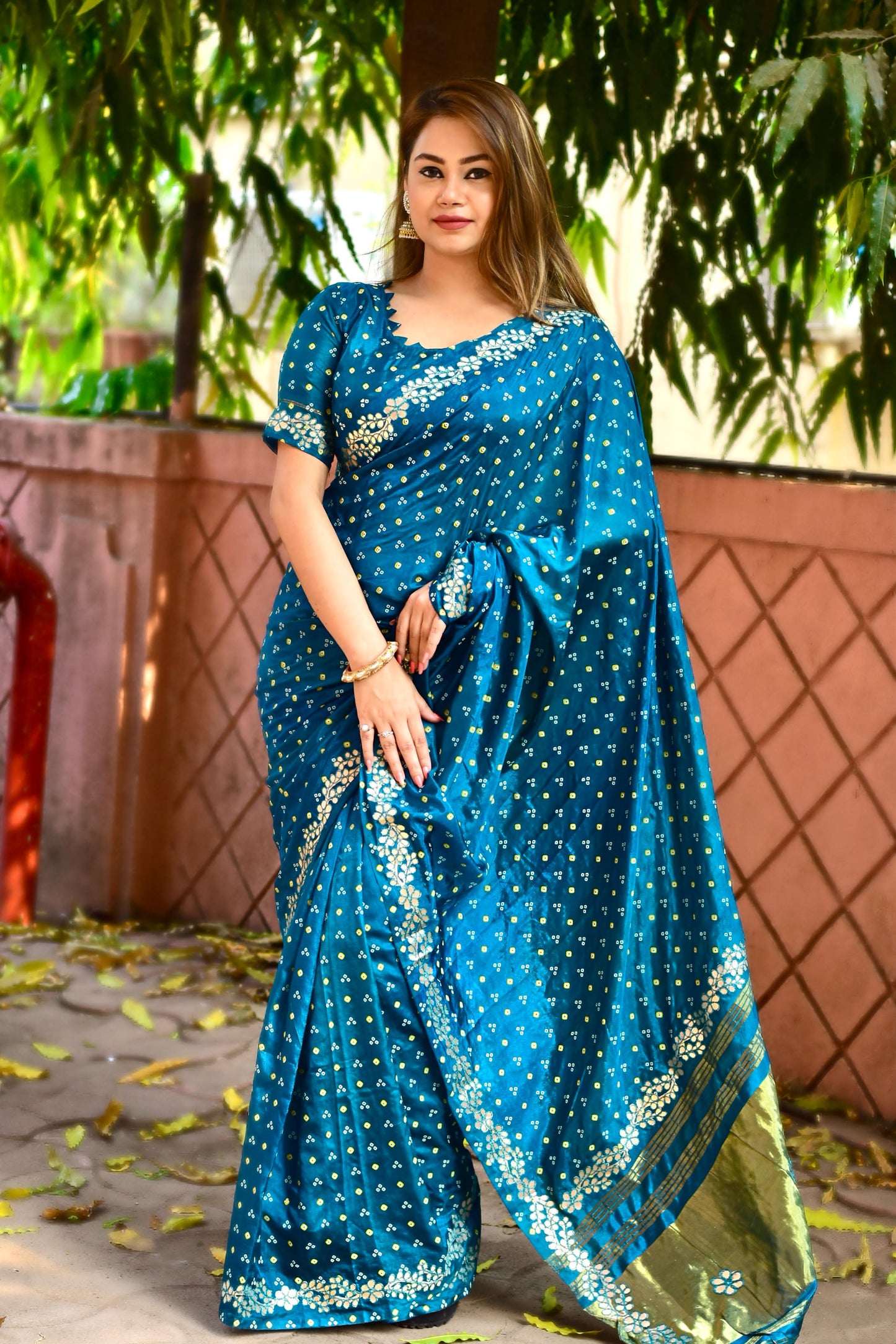 Kayatri New Gota Pati Border With Lagadi Pallu Saree With Block Print Bandhej Saree