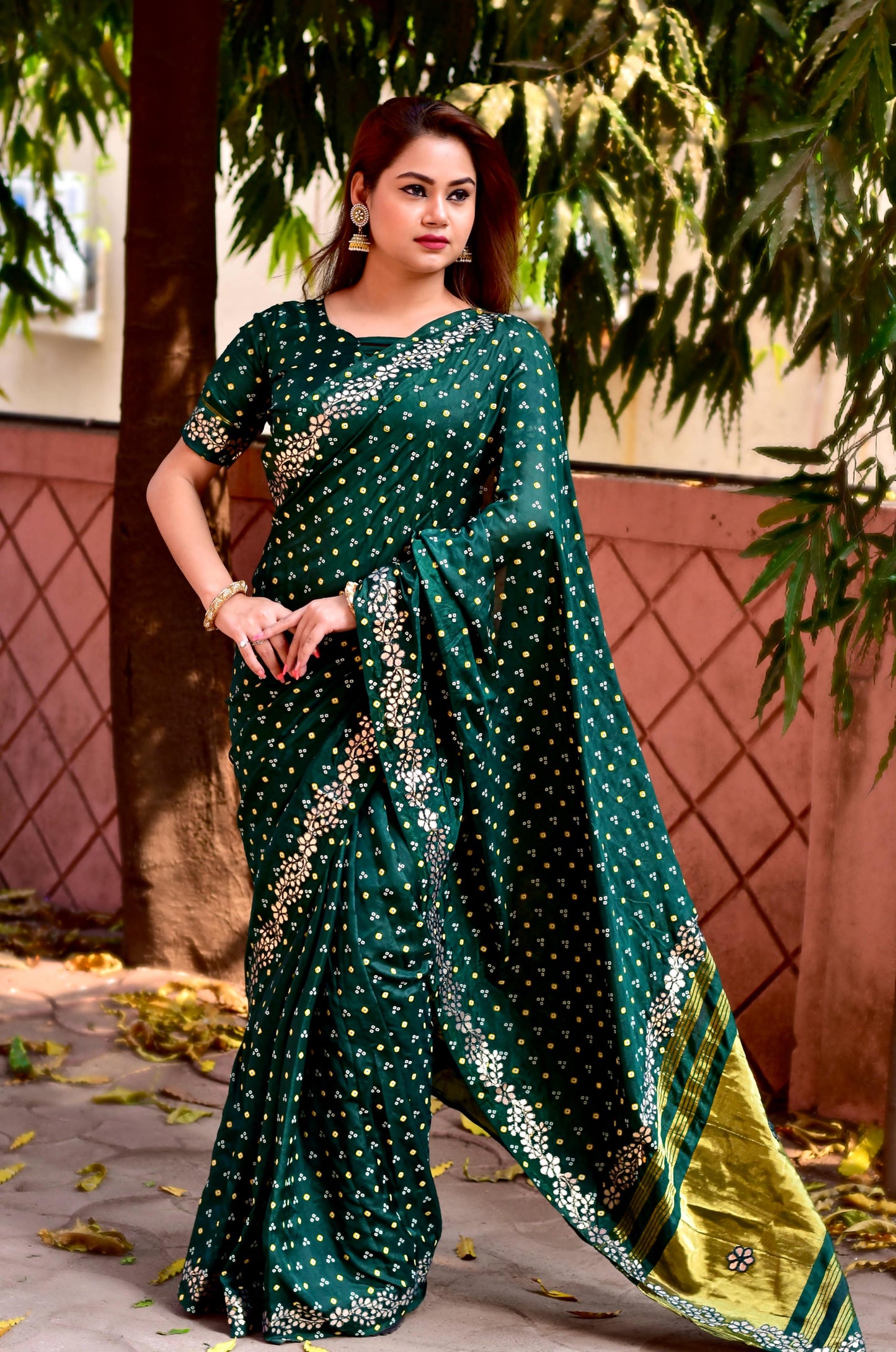 Kayatri New Gota Pati Border With Lagadi Pallu Saree With Block Print Bandhej Saree