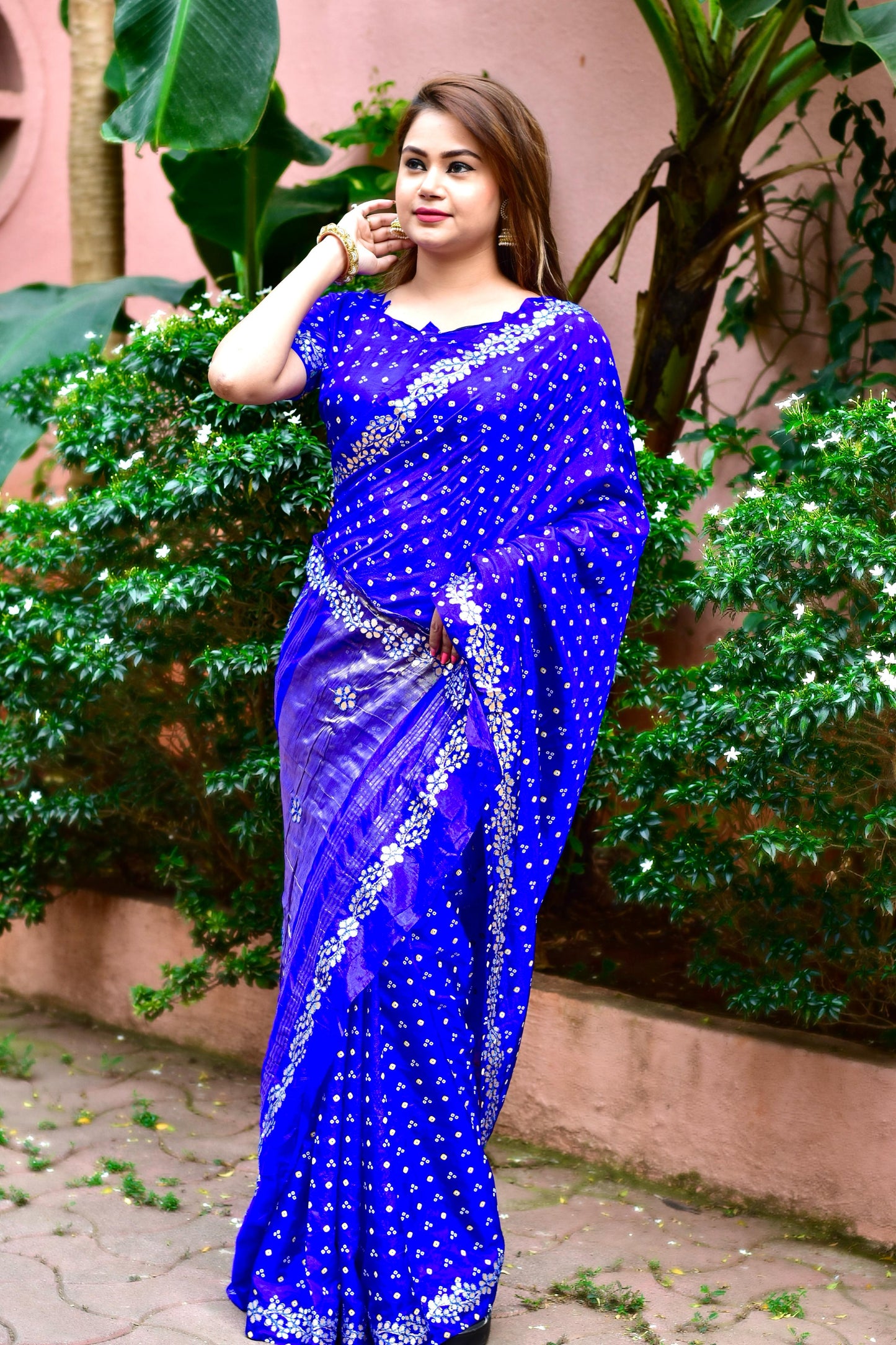 Kayatri New Gota Pati Border With Lagadi Pallu Saree With Block Print Bandhej Saree
