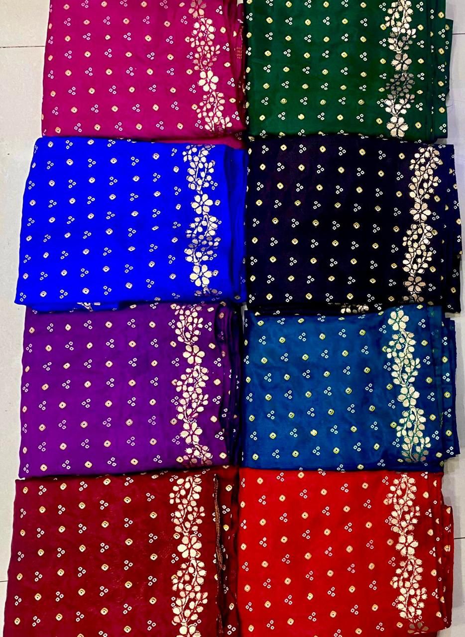 Kayatri New Gota Pati Border With Lagadi Pallu Saree With Block Print Bandhej Saree