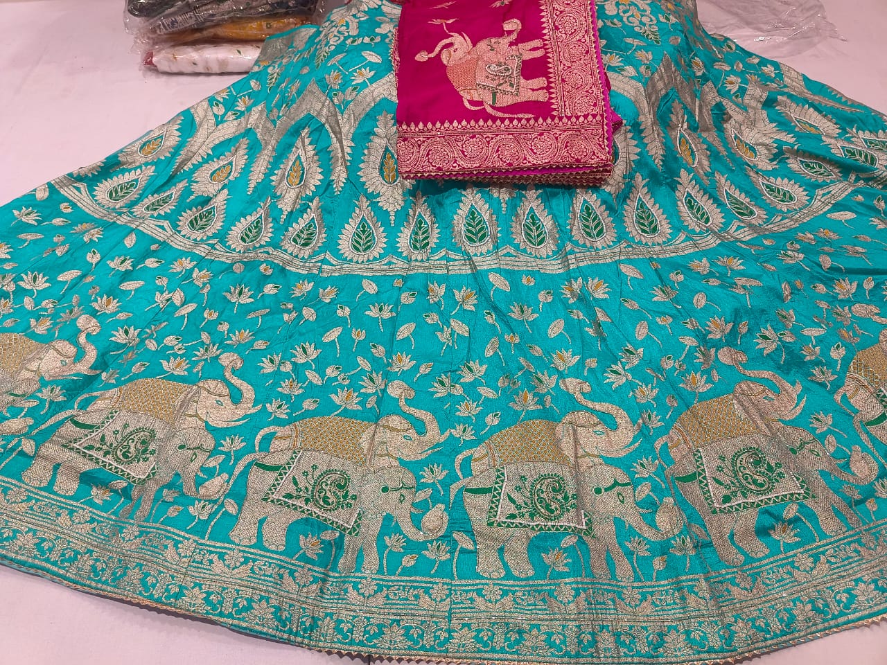 Kayatri New Nylon silk langha & Nylon silk Duptta Fancy hand work gota pati work