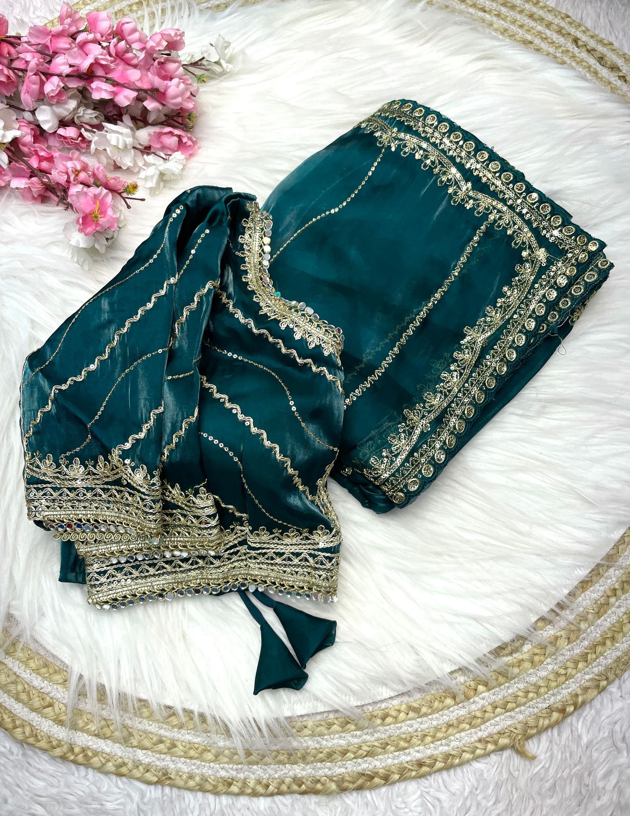 Kayatri New Pure Zimmy Choo Satin Saree With Beautiful 3MM Sequence Zari sarre