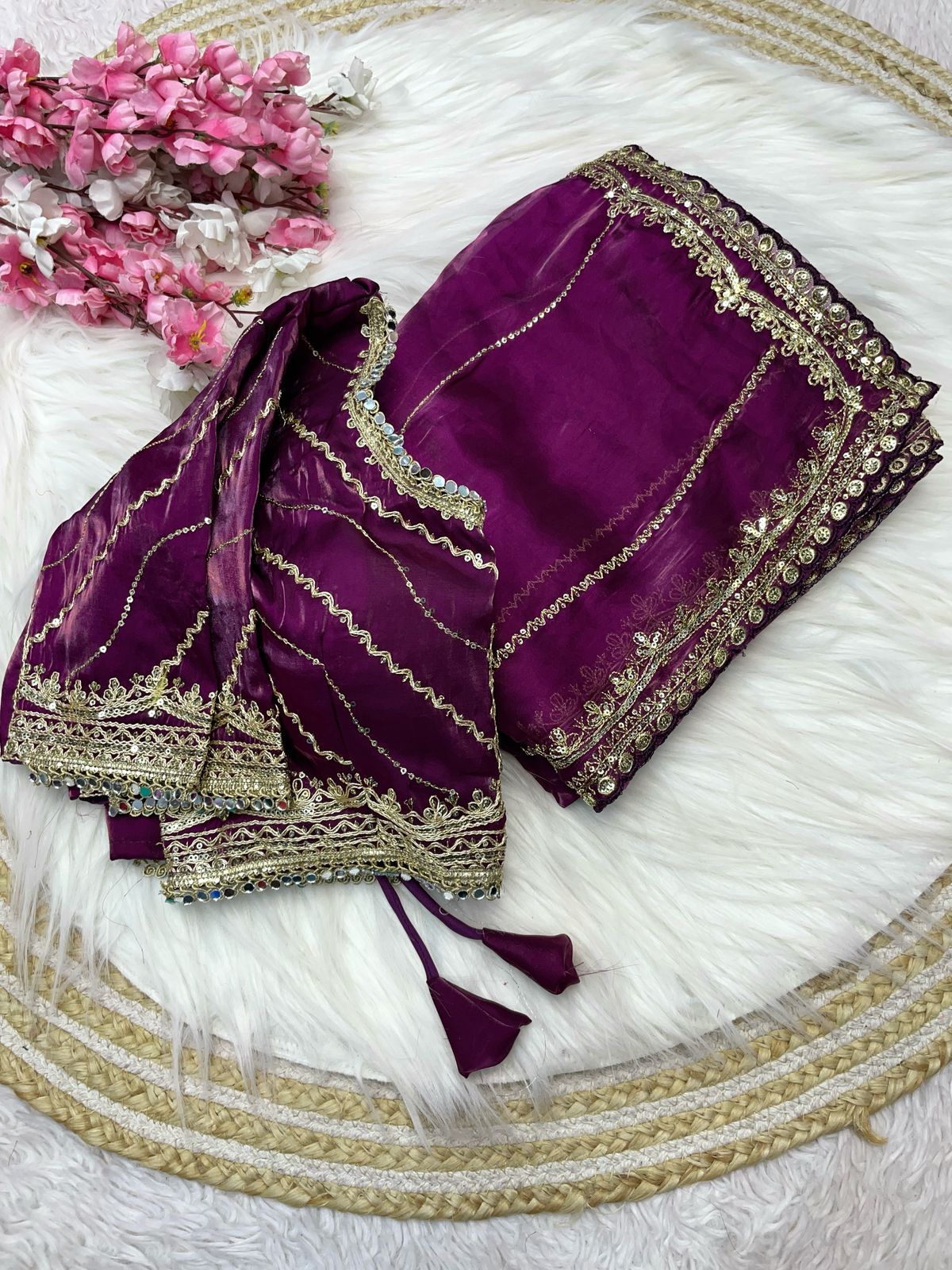 Kayatri New Pure Zimmy Choo Satin Saree With Beautiful 3MM Sequence Zari sarre