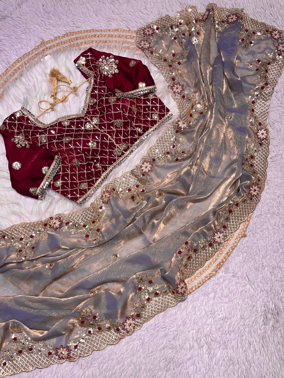 Kayatri New C -pallu 3 mm sequence coding embroidery Saree