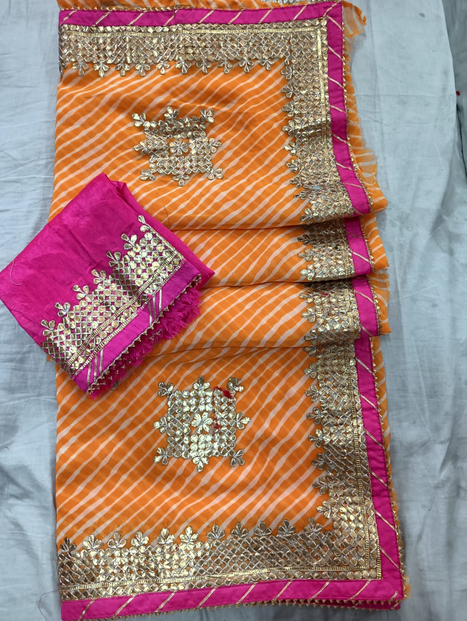 Kayatri New Fabric Pyour jorjett C*C Lahriya modhra print saree