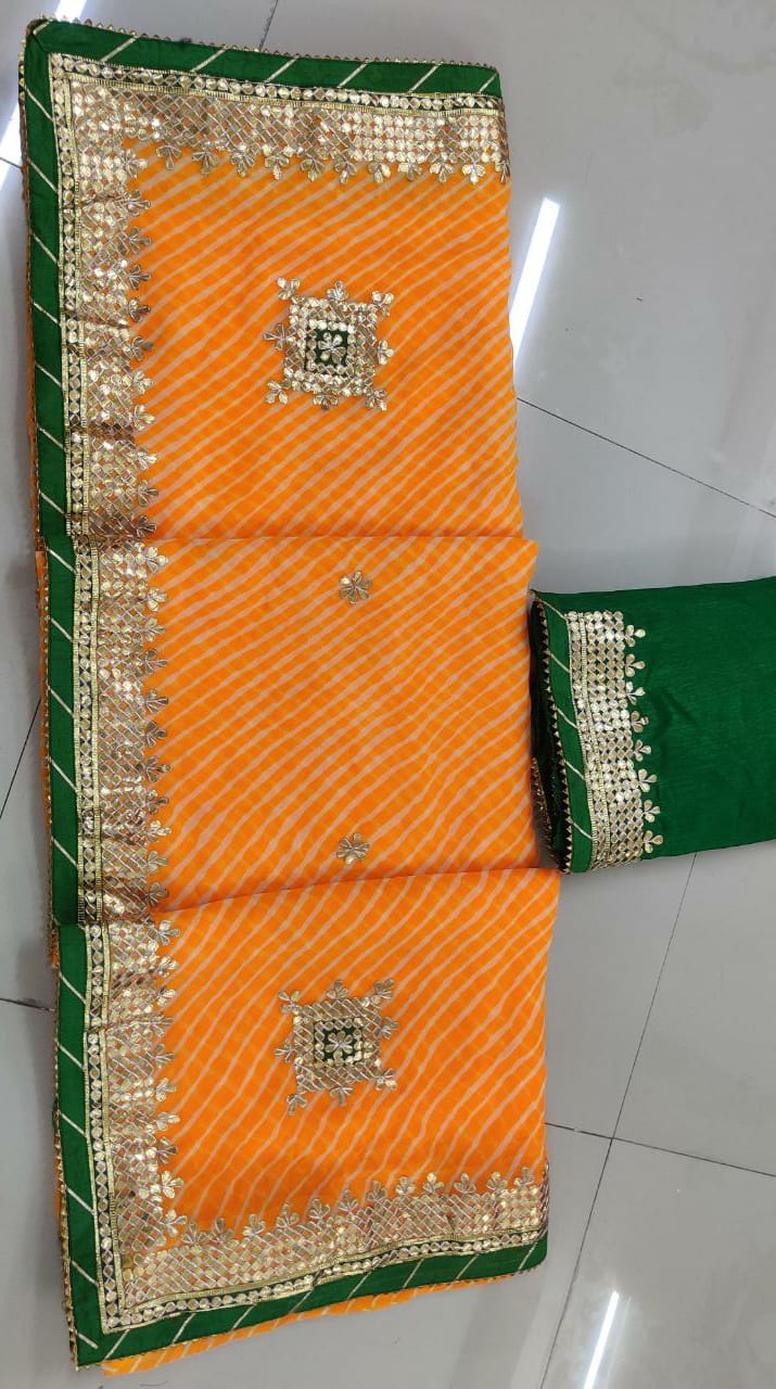 Kayatri New Fabric Pyour jorjett C*C Lahriya modhra print saree