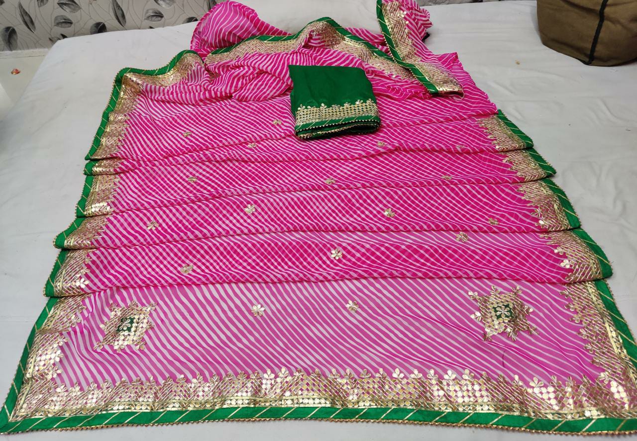 Kayatri New Fabric Pyour jorjett C*C Lahriya modhra print saree