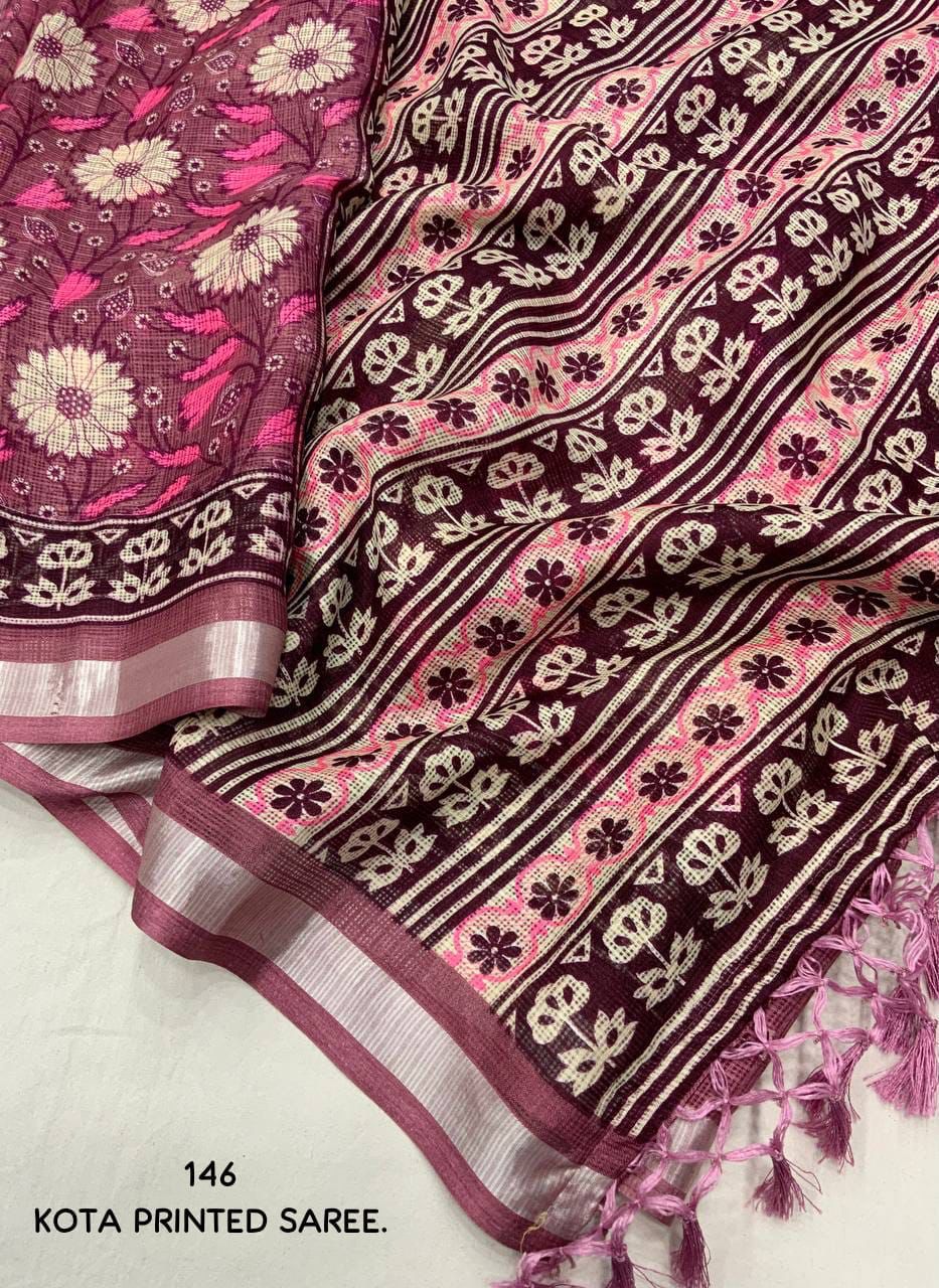 Kayatri New soft kota doria saree with zari pattu border and tassels on pallu saree