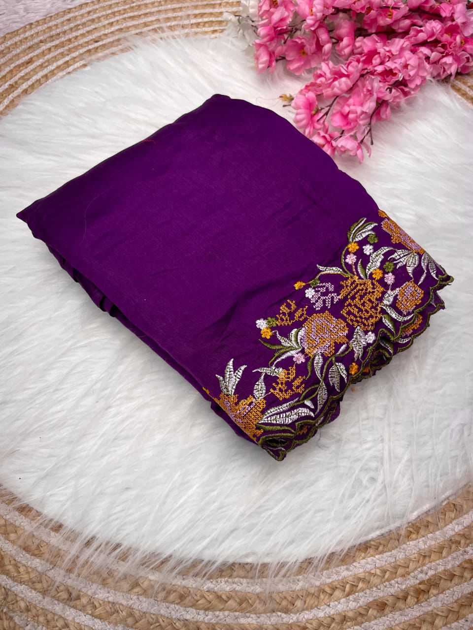 Kayatri New Tussar Silk Fabric With Beautiful Viscouse Thread Embroidery Work (C-Pallu) saree