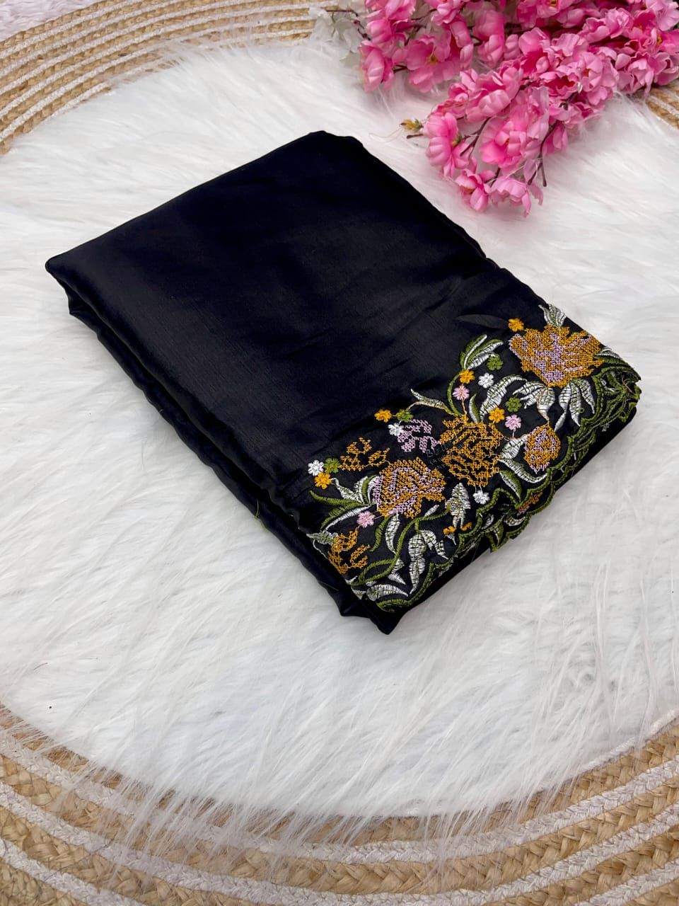 Kayatri New Tussar Silk Fabric With Beautiful Viscouse Thread Embroidery Work (C-Pallu) saree