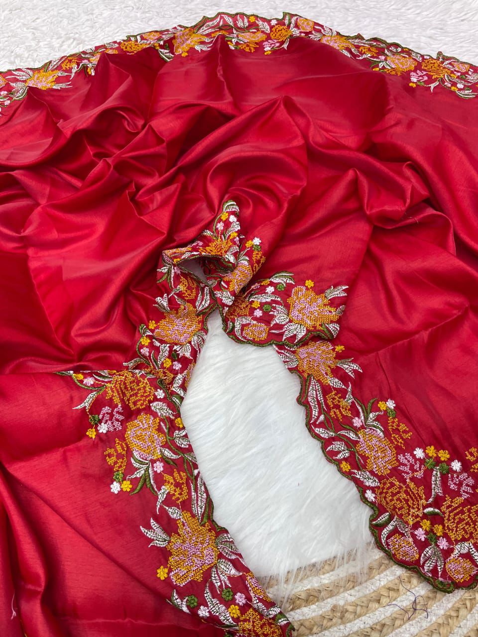 Kayatri New Tussar Silk Fabric With Beautiful Viscouse Thread Embroidery Work (C-Pallu) saree