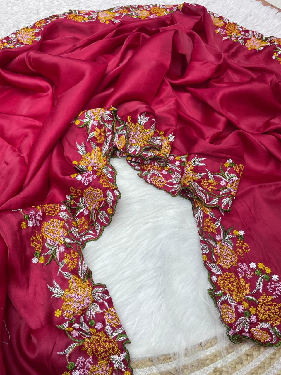 Kayatri New Tussar Silk Fabric With Beautiful Viscouse Thread Embroidery Work (C-Pallu) saree