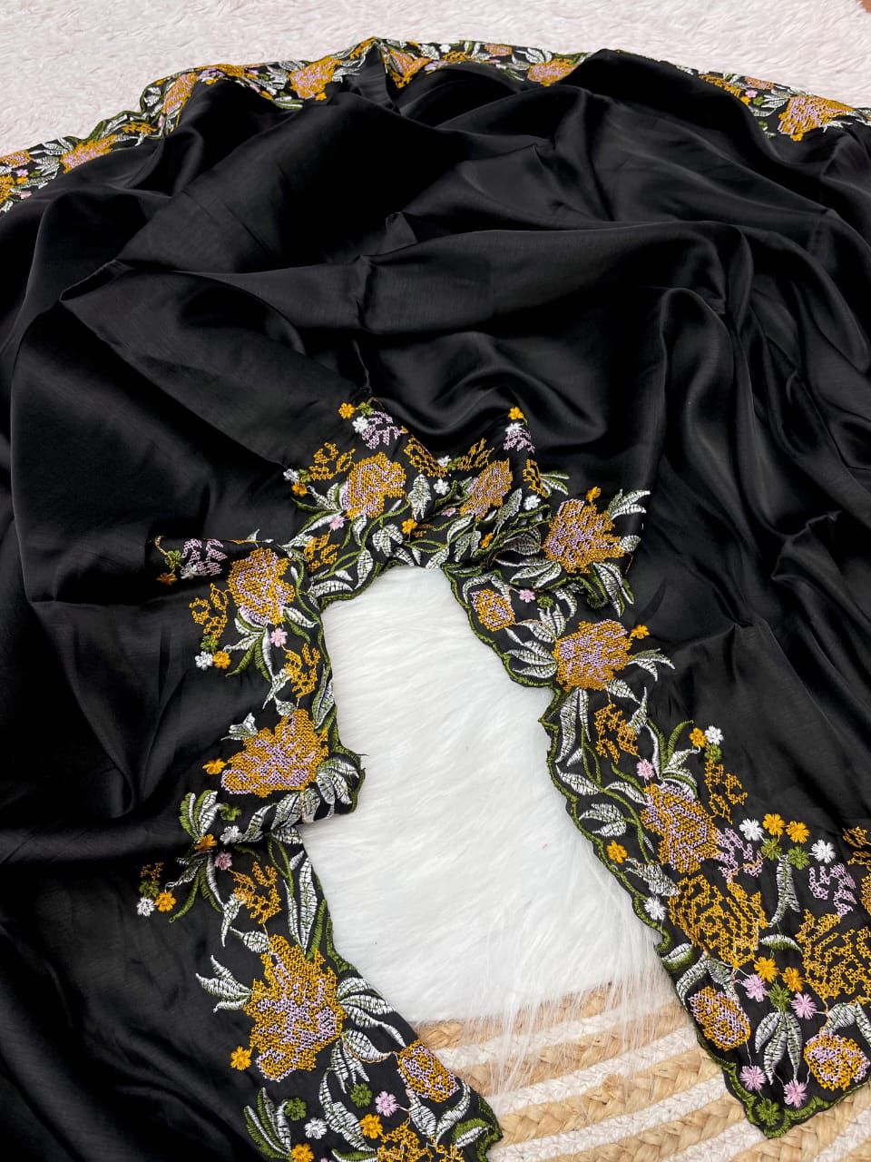 Kayatri New Tussar Silk Fabric With Beautiful Viscouse Thread Embroidery Work (C-Pallu) saree