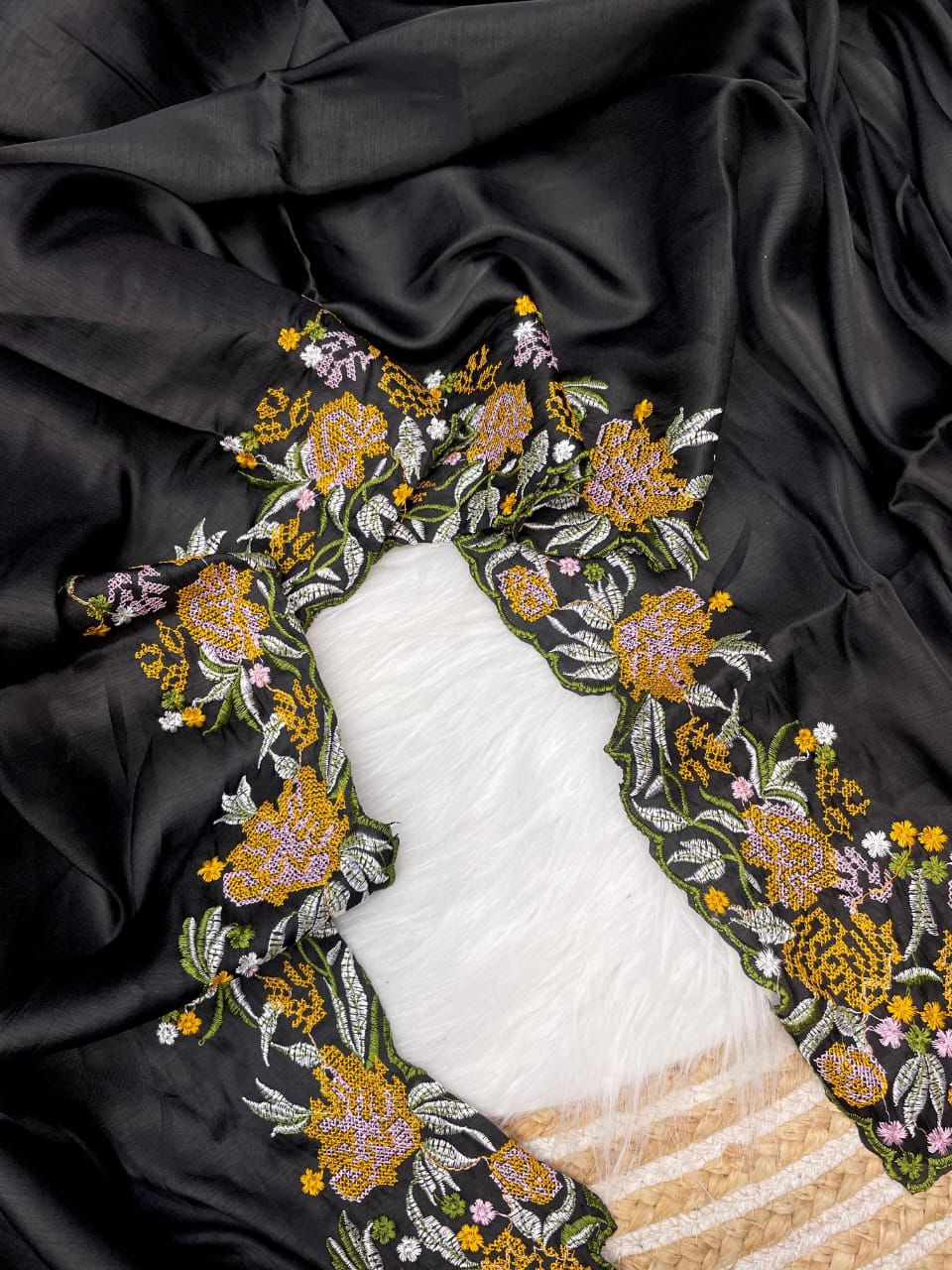 Kayatri New Tussar Silk Fabric With Beautiful Viscouse Thread Embroidery Work (C-Pallu) saree