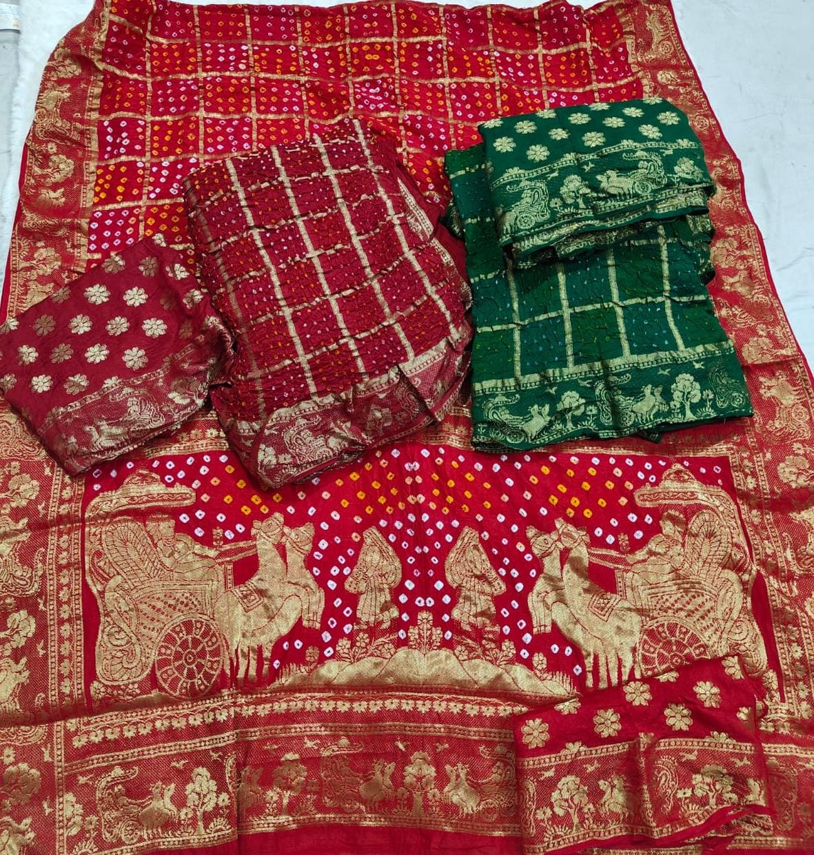 Kayatri New moonga silk bandhej saree with barik rai bandhej with traditional zari border saree