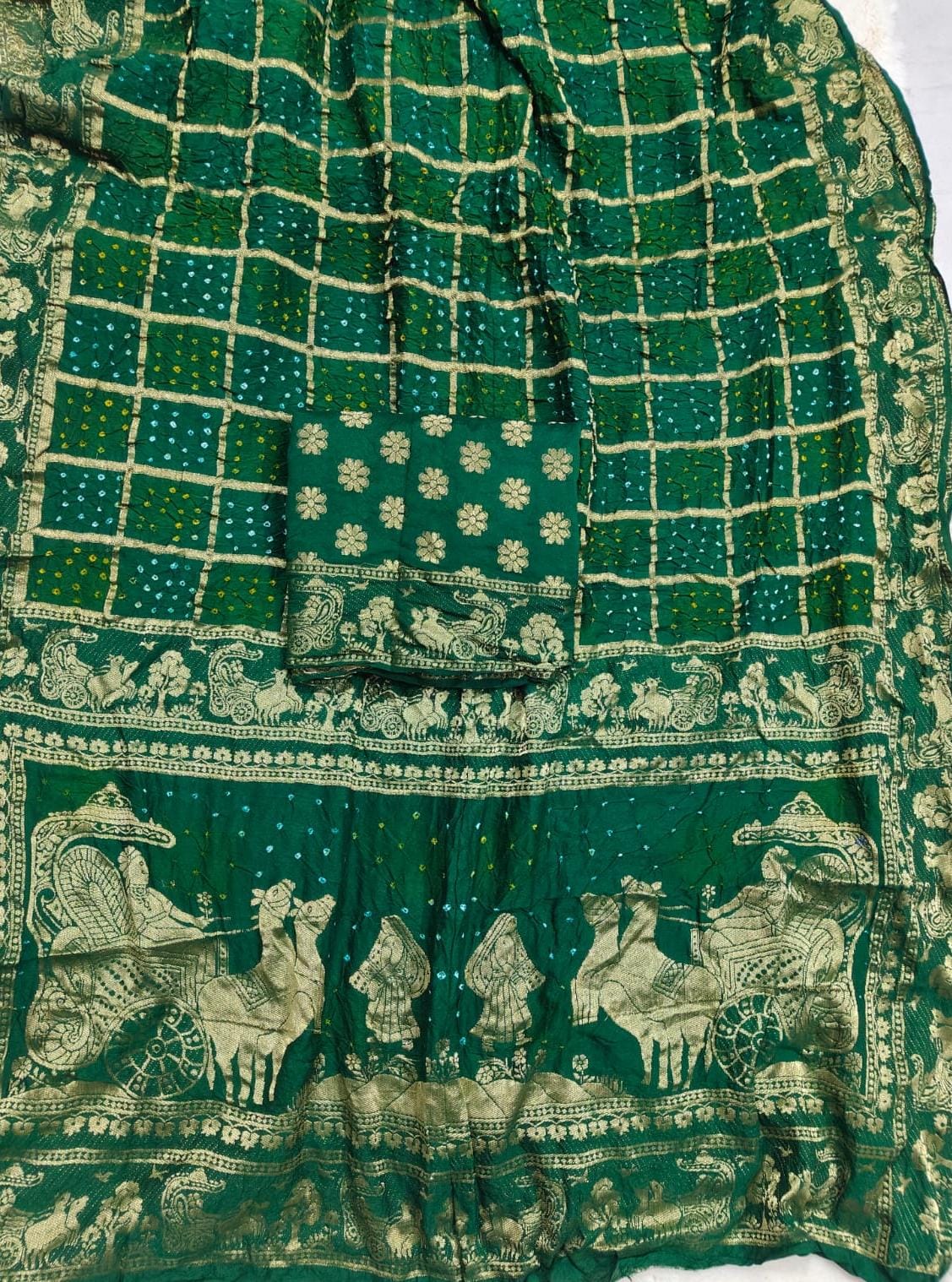 Kayatri New moonga silk bandhej saree with barik rai bandhej with traditional zari border saree
