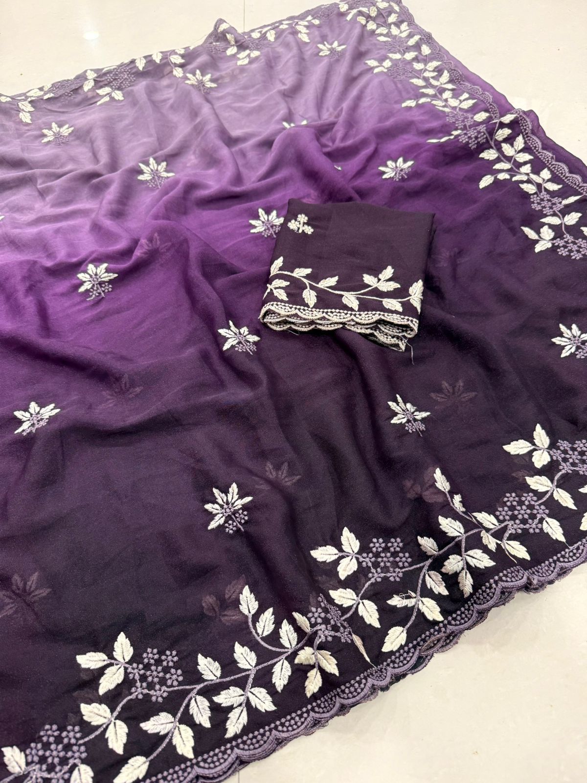 Kayatri New Georgette Shaded Multi Emrodairy Work Saree