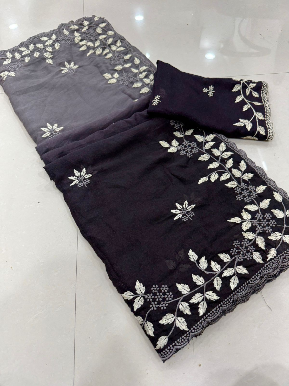 Kayatri New Georgette Shaded Multi Emrodairy Work Saree