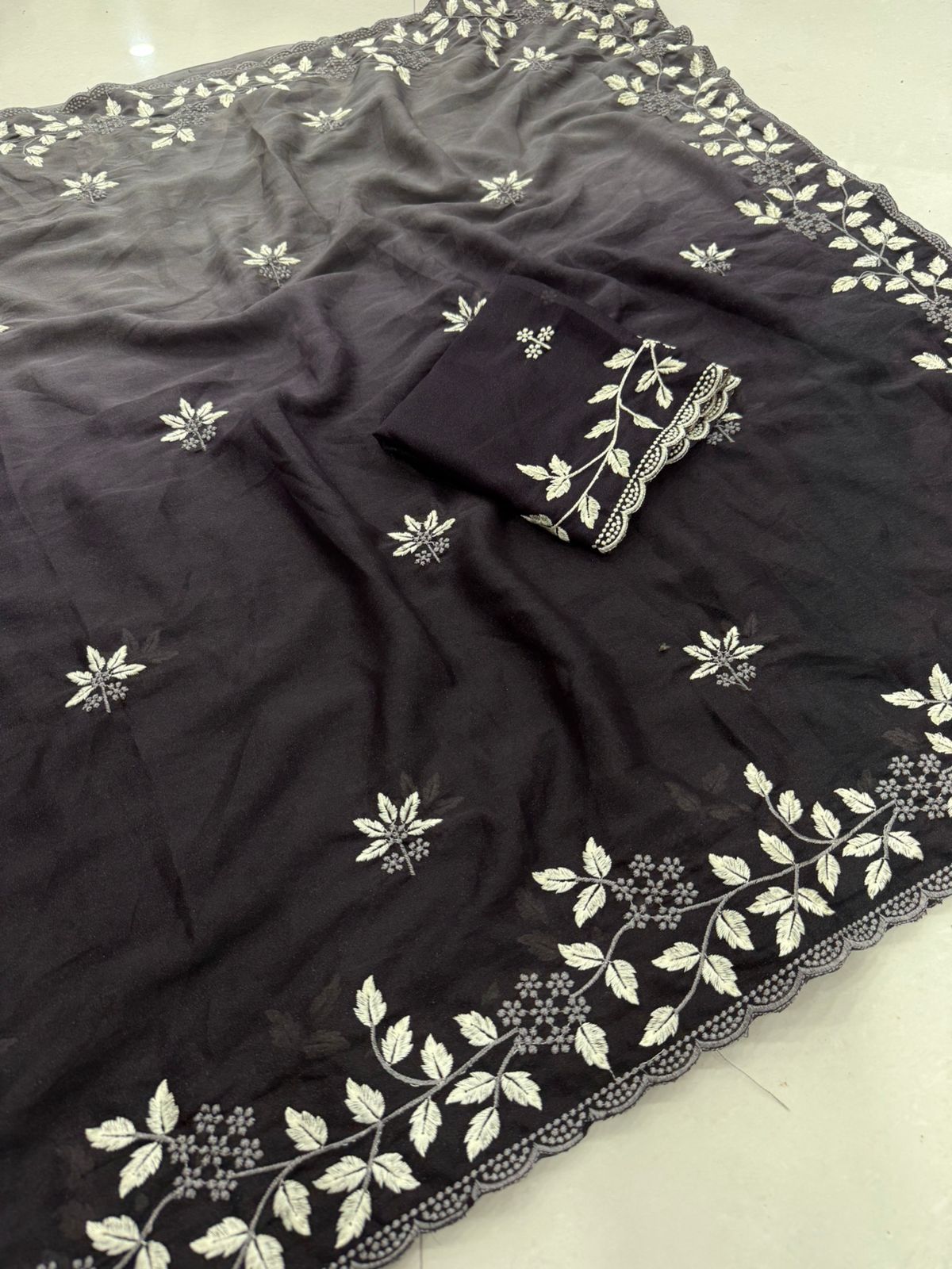 Kayatri New Georgette Shaded Multi Emrodairy Work Saree