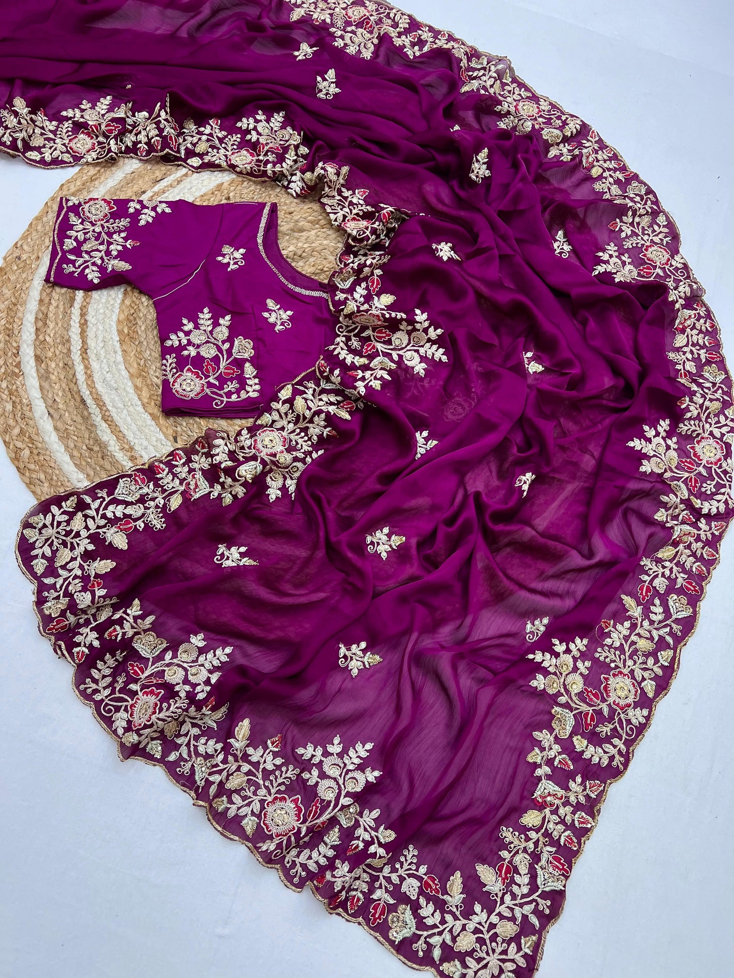 Kayatri New Pure Satin Georgette Saree with premium Coding Sequence embroidery all over the Saree