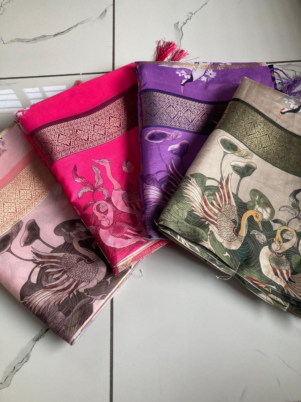 Kayatri New Kora Silk (Rukamani) With Tussle & Fancy Kalamkari Saree