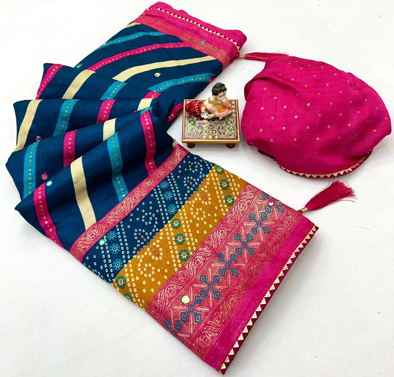 Kayatri New Soft Pashmina Silk Printed Saree With Patola Border With Lehariya Style printed pallu & border Saree