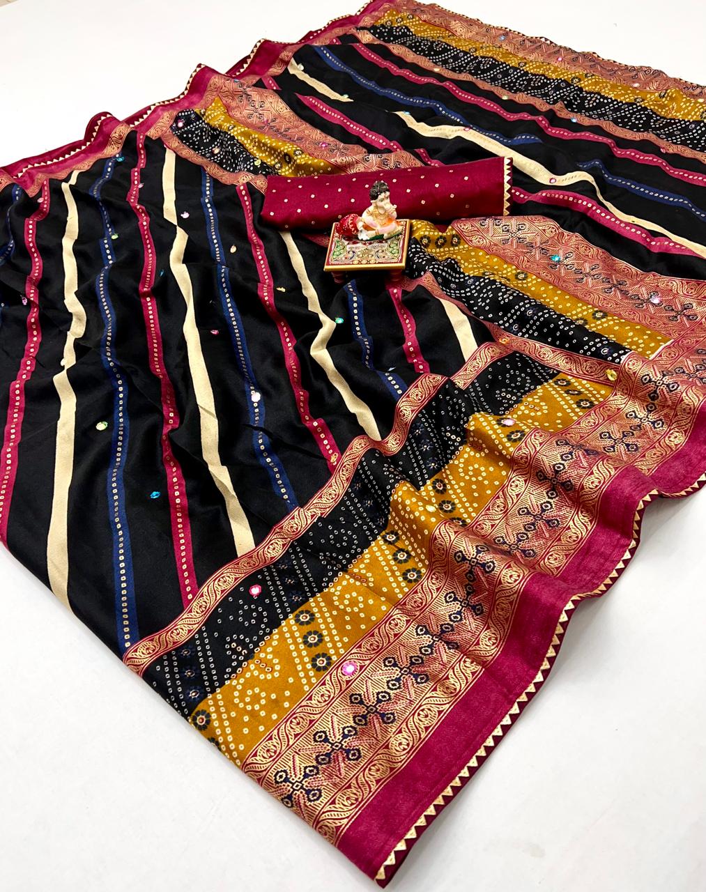 Kayatri New Soft Pashmina Silk Printed Saree With Patola Border With Lehariya Style printed pallu & border Saree