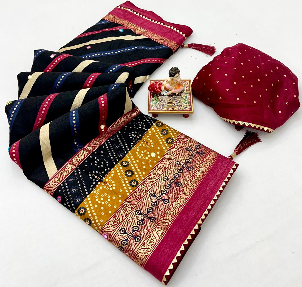 Kayatri New Soft Pashmina Silk Printed Saree With Patola Border With Lehariya Style printed pallu & border Saree