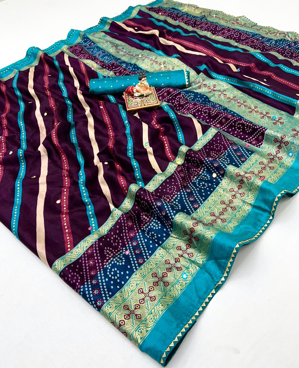 Kayatri New Soft Pashmina Silk Printed Saree With Patola Border With Lehariya Style printed pallu & border Saree