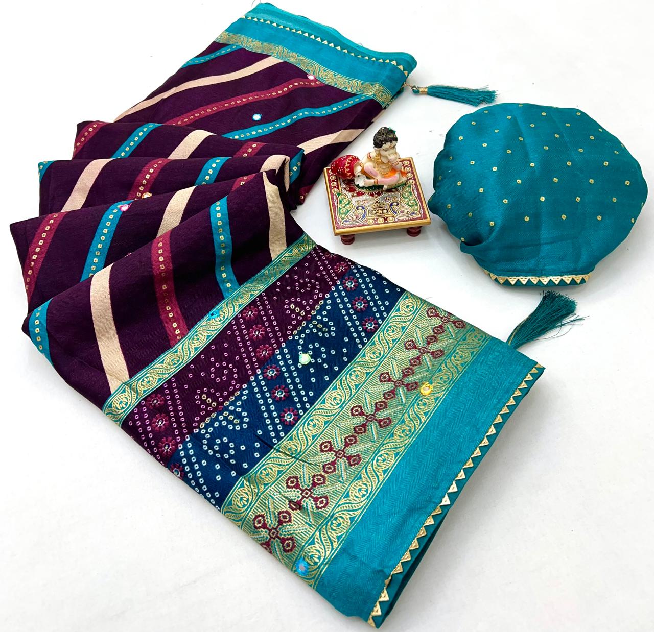 Kayatri New Soft Pashmina Silk Printed Saree With Patola Border With Lehariya Style printed pallu & border Saree
