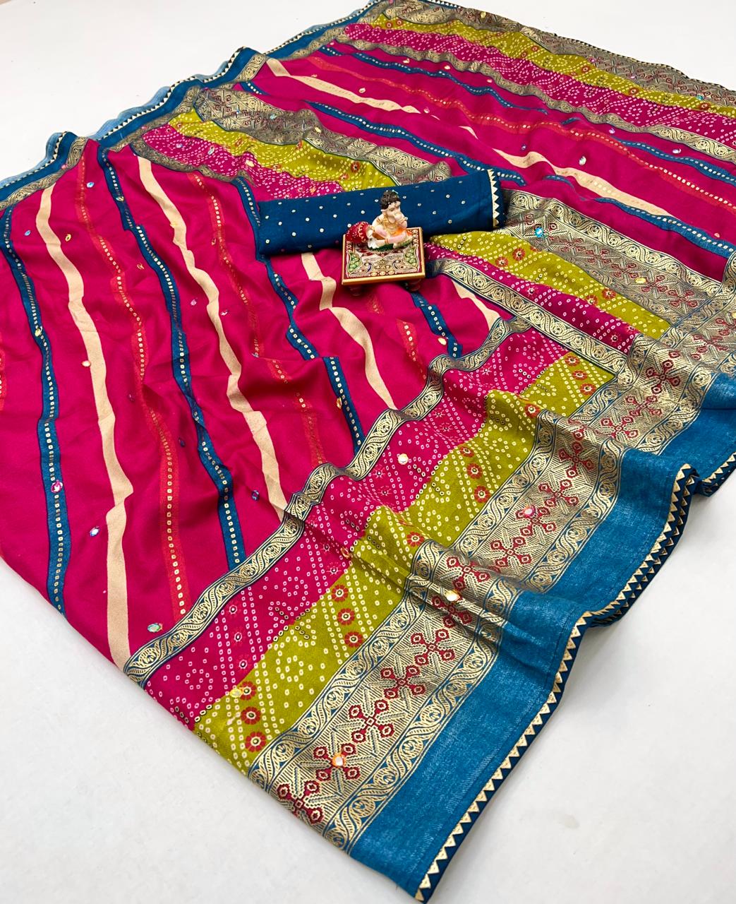 Kayatri New Soft Pashmina Silk Printed Saree With Patola Border With Lehariya Style printed pallu & border Saree