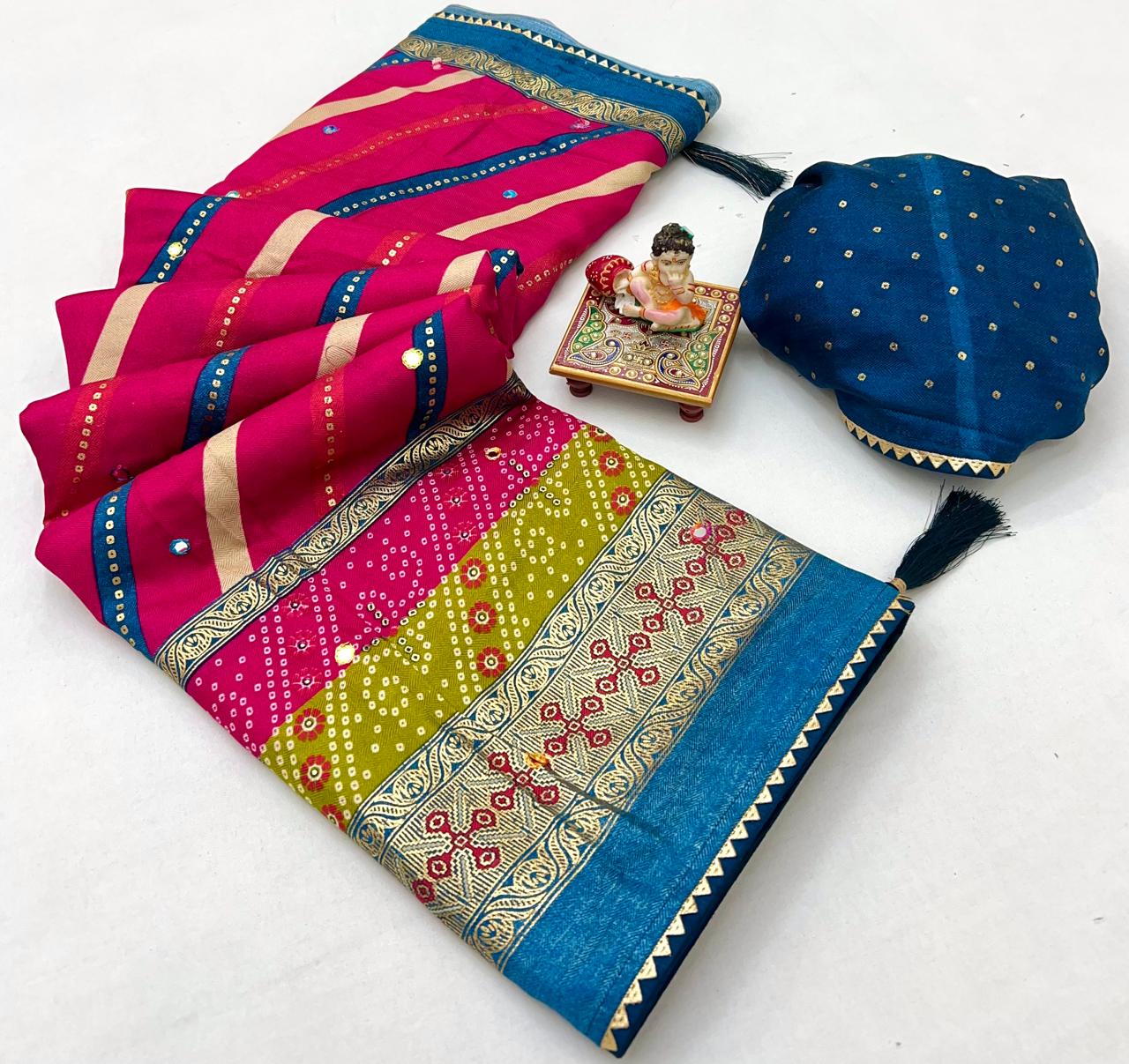 Kayatri New Soft Pashmina Silk Printed Saree With Patola Border With Lehariya Style printed pallu & border Saree