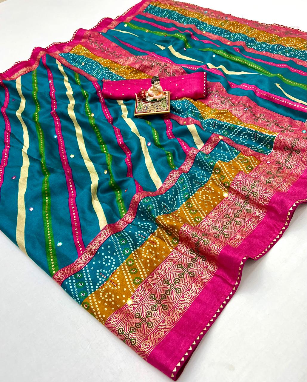 Kayatri New Soft Pashmina Silk Printed Saree With Patola Border With Lehariya Style printed pallu & border Saree