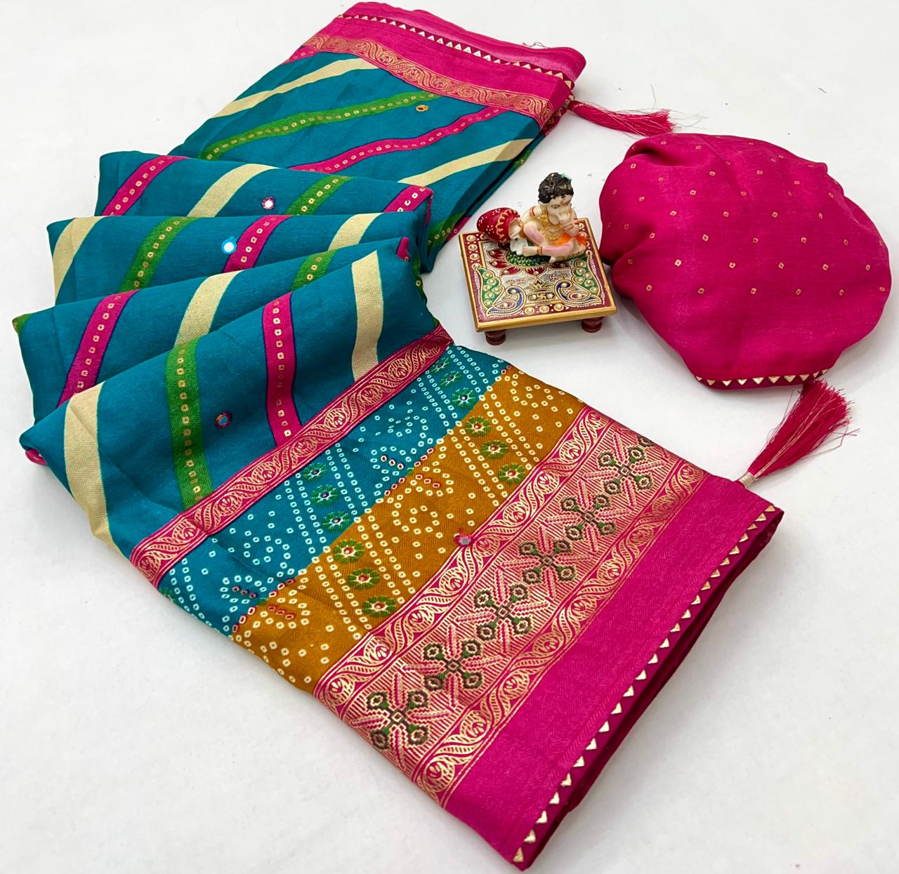 Kayatri New Soft Pashmina Silk Printed Saree With Patola Border With Lehariya Style printed pallu & border Saree