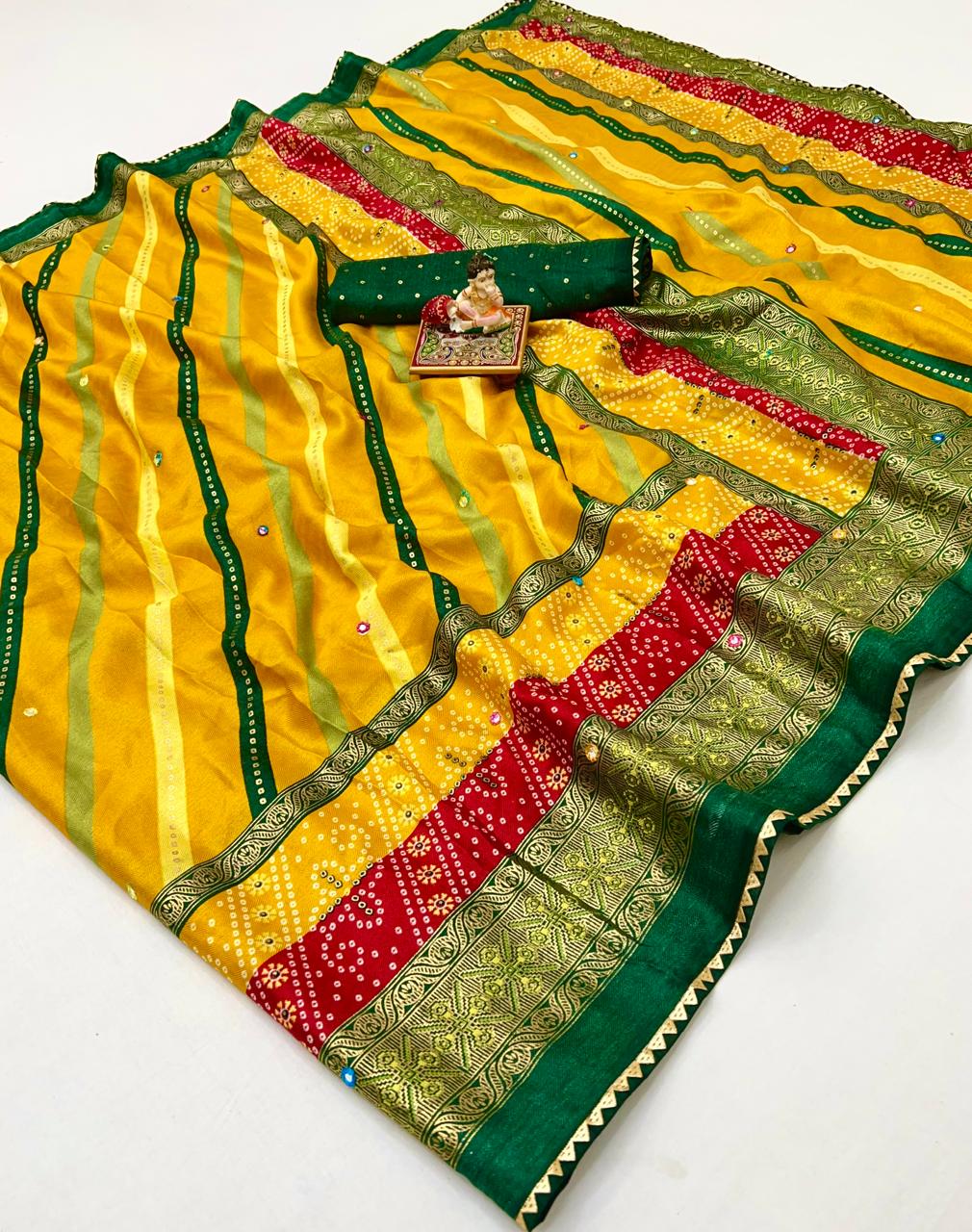 Kayatri New Soft Pashmina Silk Printed Saree With Patola Border With Lehariya Style printed pallu & border Saree
