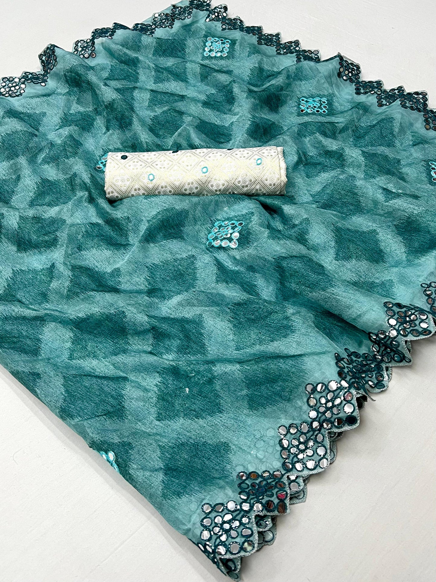 Kayatri New Soft pure Tebby silk with Mirror work sarees