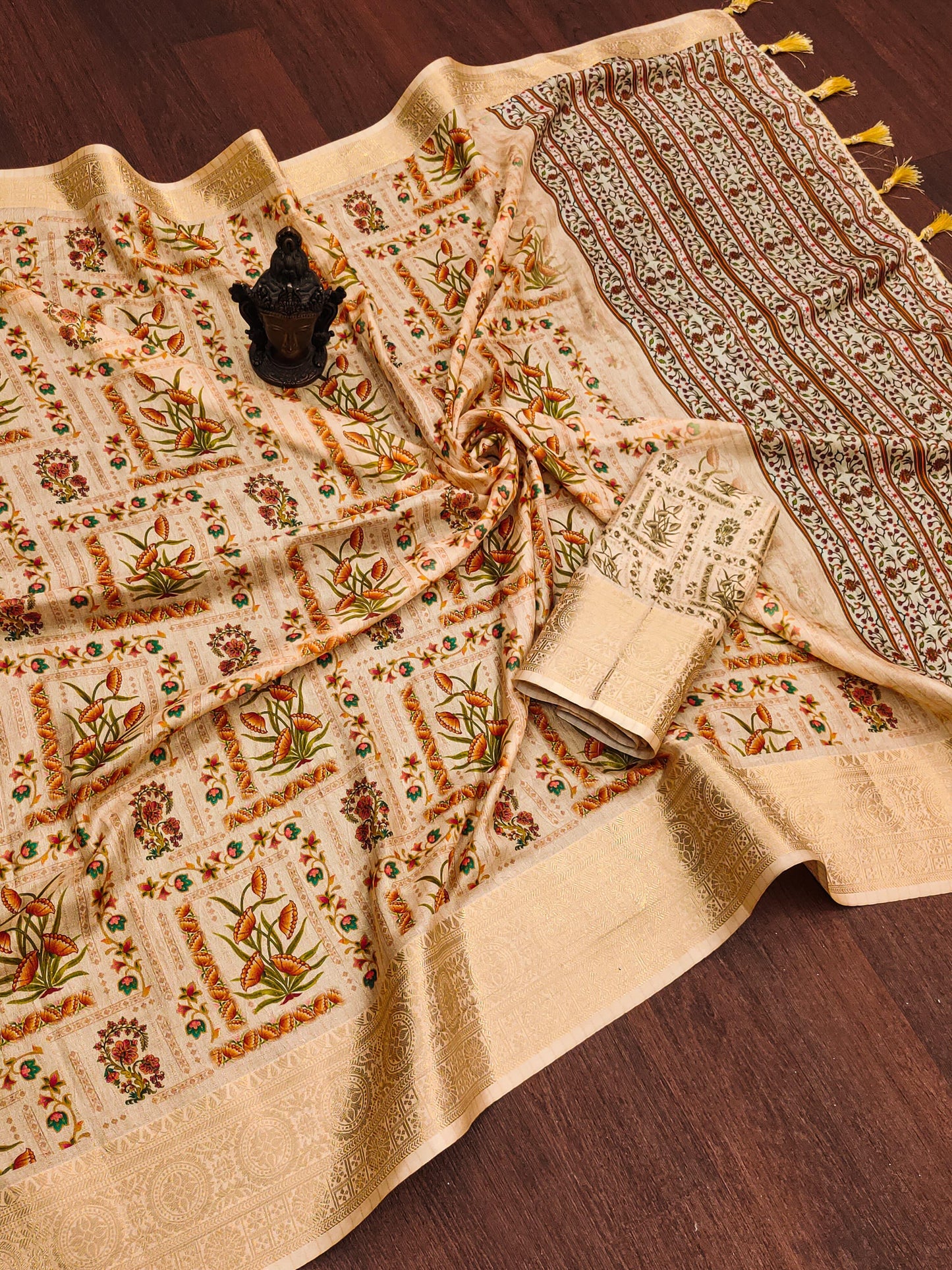 Kayatri New digital print on allover saree with both side zari border weaving and tessle at pallu
