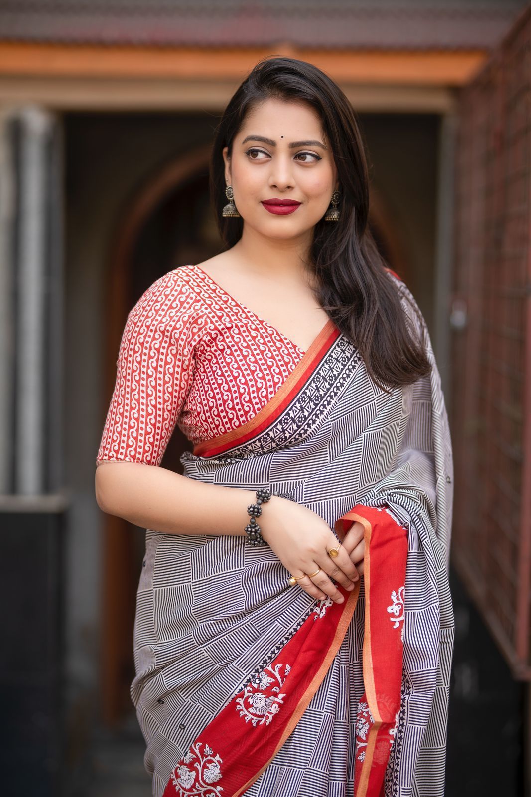 Kayatri New single color edition ajrakh cotton saree