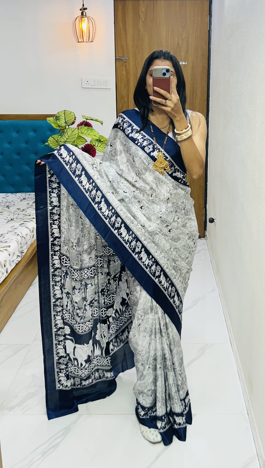 Kayatri New original semi gaji Ajrrakh Gajji bandhej Saree
