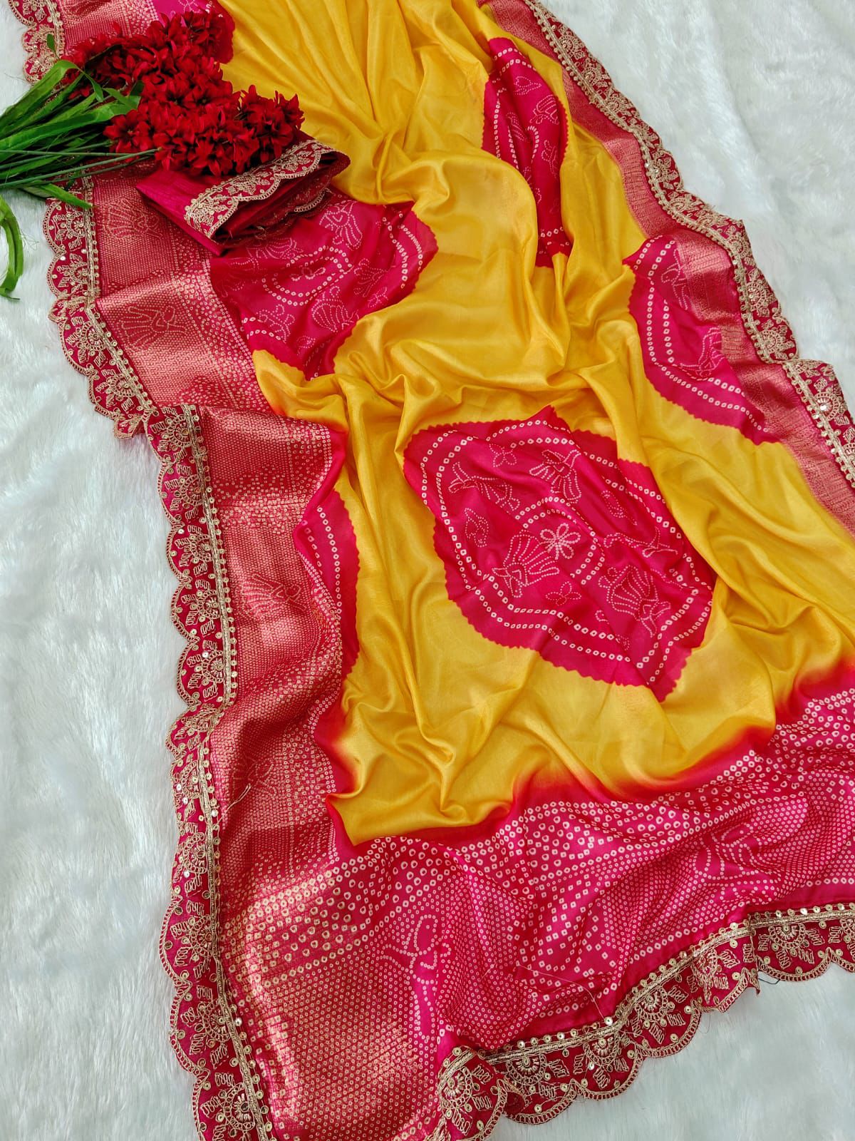 Kayatri New Designer Dola Banarasi Weaving with Beautiful Digital Print with Full Sequence Embroidery Work Saree