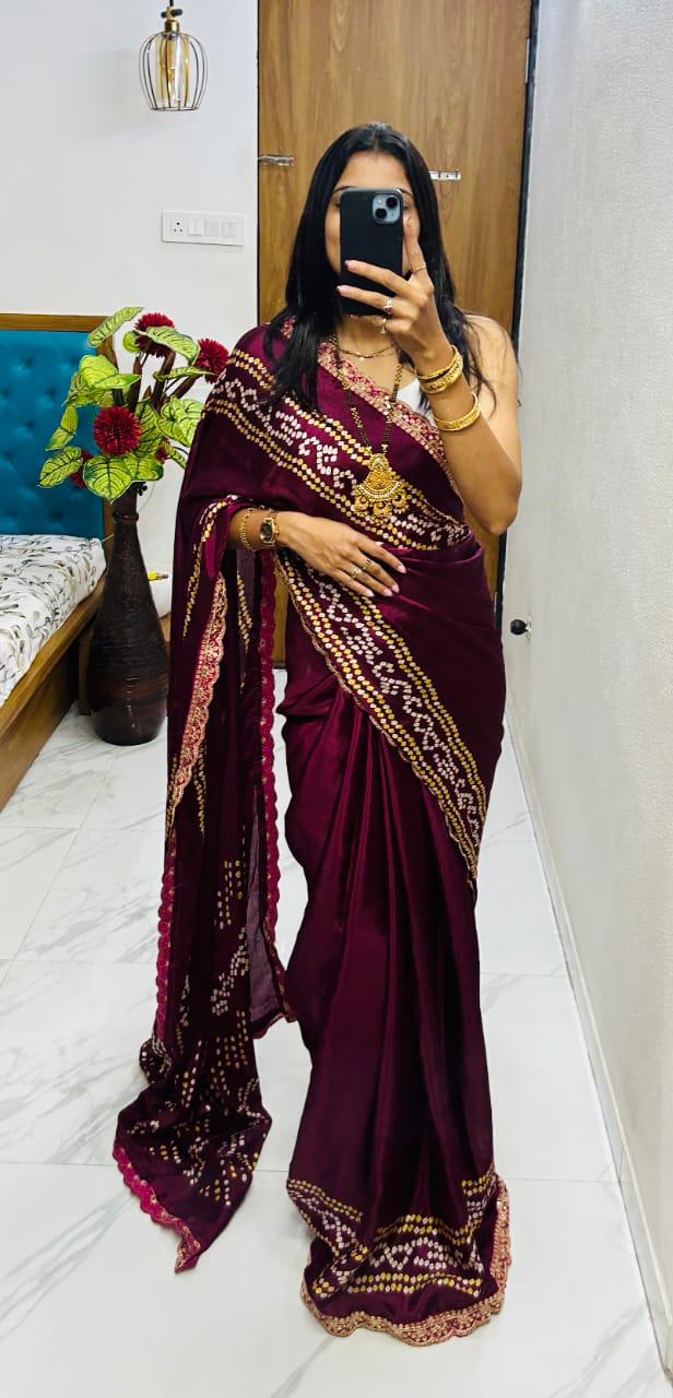 Kayatri New Super hit flower desire silk Gargi tipe With super hit lace work boder Saree
