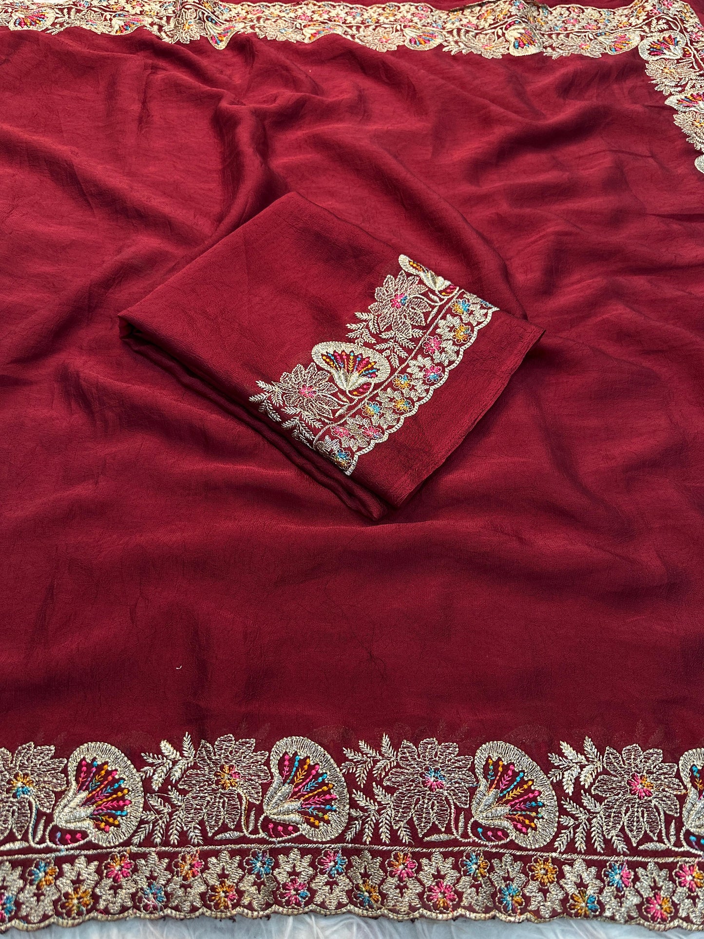 Kayatri New Soft Crush Silk Fabric Saree With Fancy Sequince Thread Embroderiy Work All Over Sequince Butta Saree