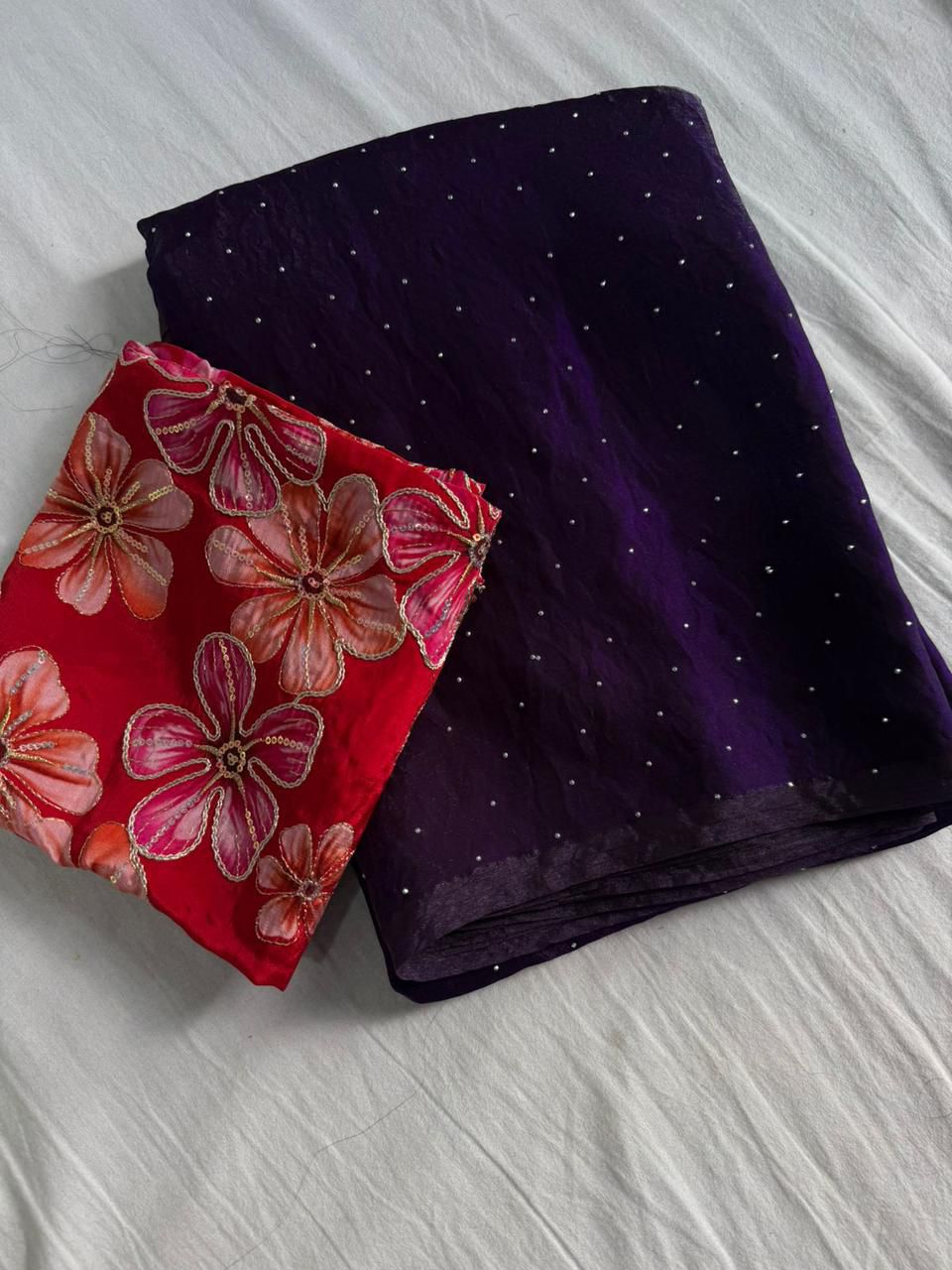 Kayatri New Soft Dual Shad Saree Siroski Work With Postion Digital Print Saree