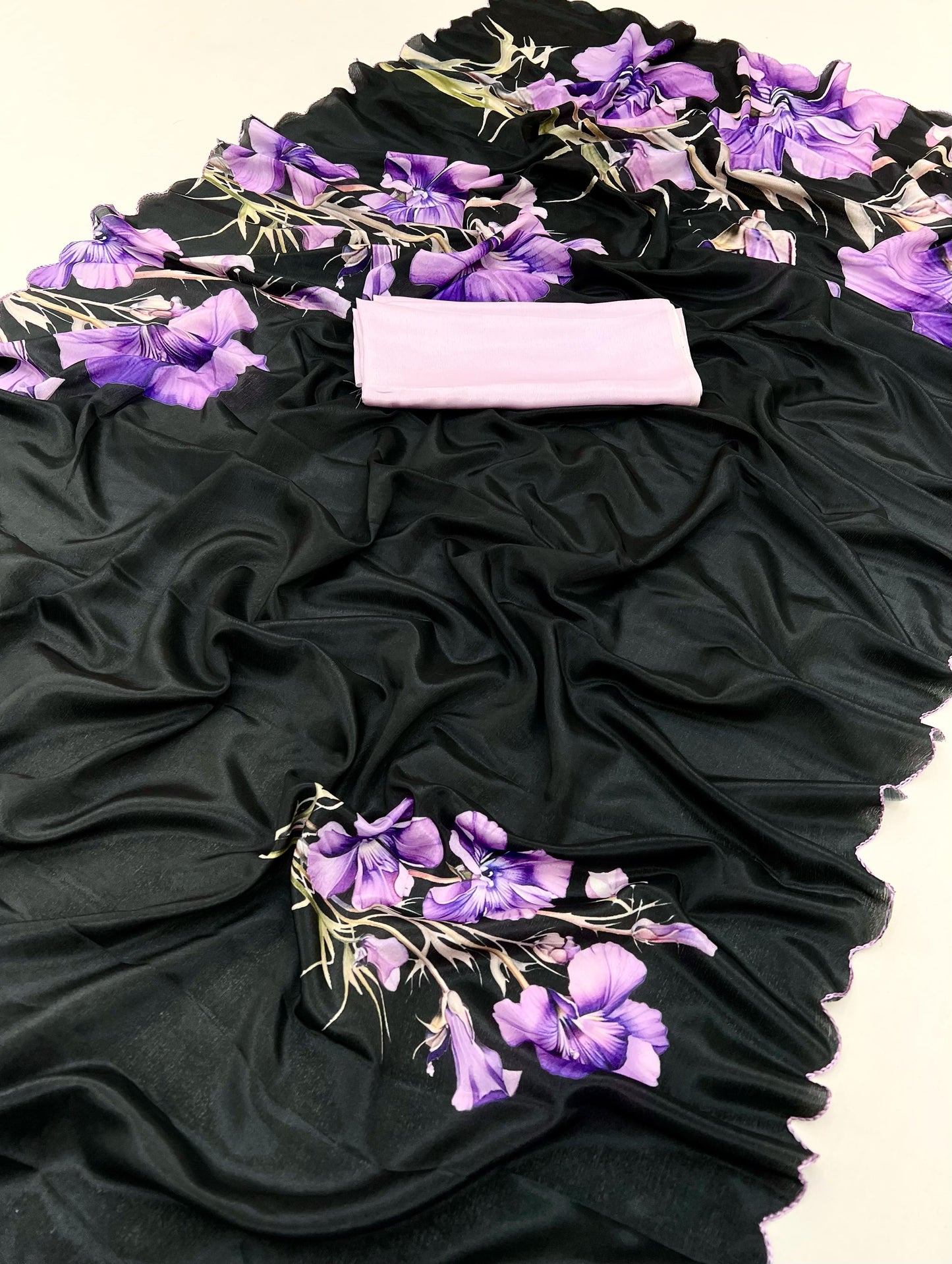 Kayatri New Soft Shinon Fabric With Beautiful Floral Print And Contrast Arco Cutwork Bordar Saree