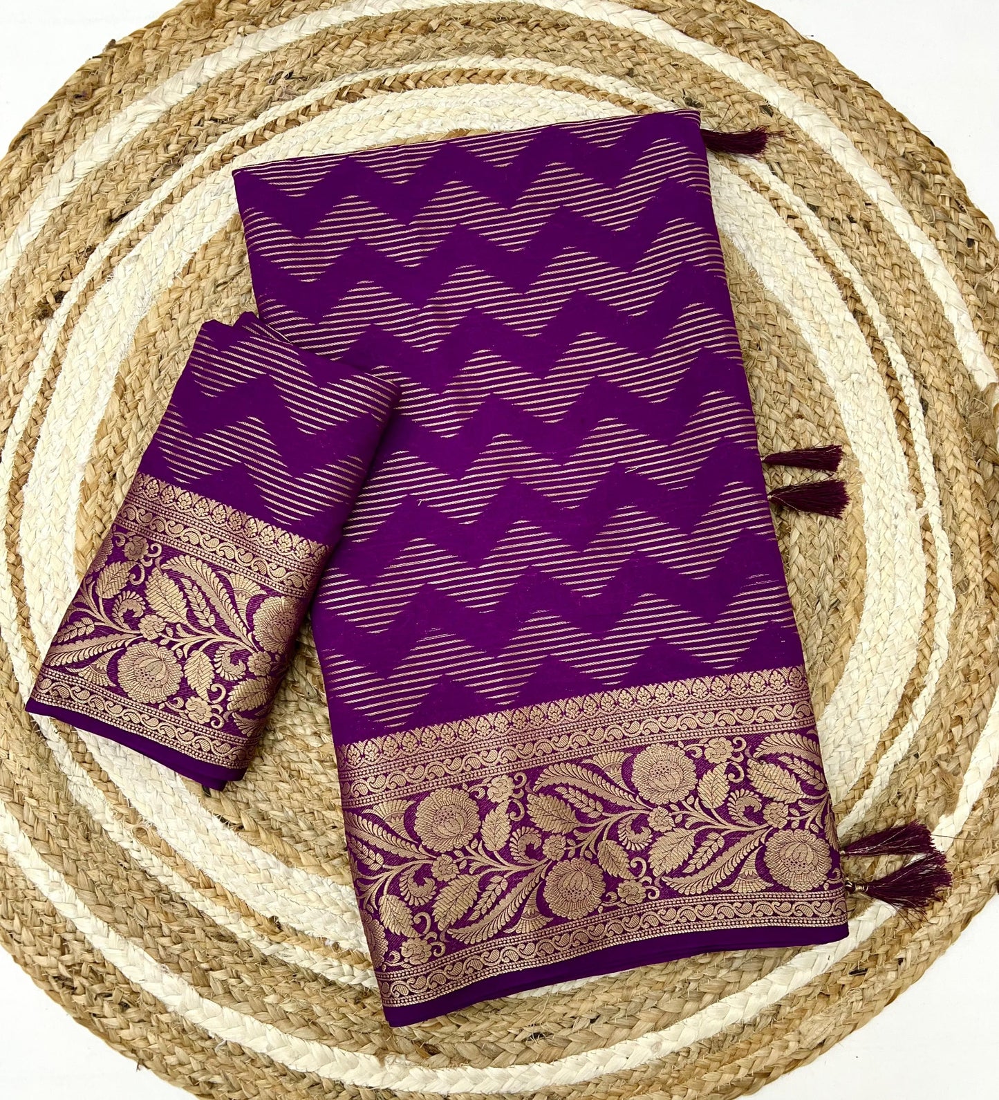 Kayatri New Pure viscose crape bentex saree with rich pallu n border embellished with tassels at pallu