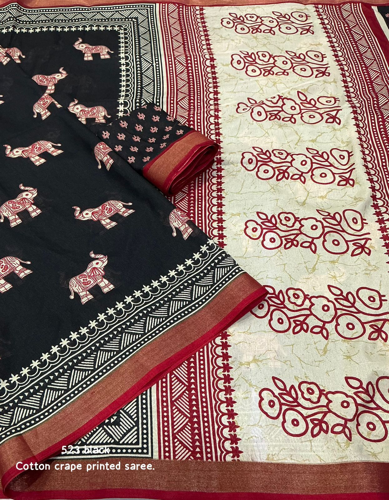 Kayatri New Soft cotton crape saree with zari pattu woven borde saree